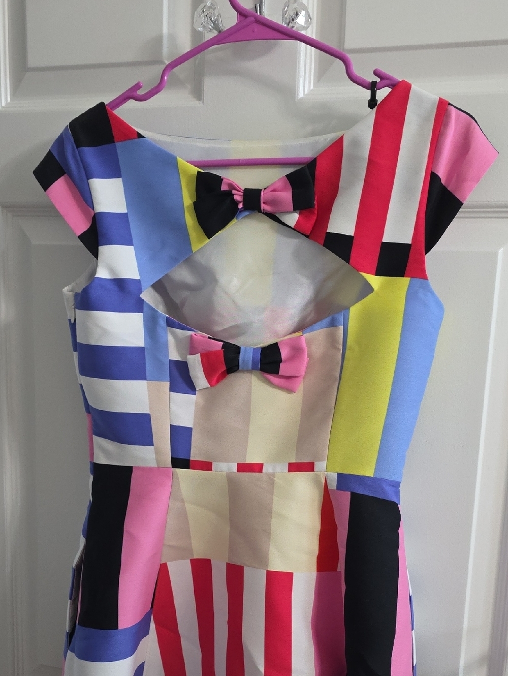 Kate Spade Multi Color Bow Back Cap Sleeve Boat Neck Dress Size 2 - Picture 5 of 10